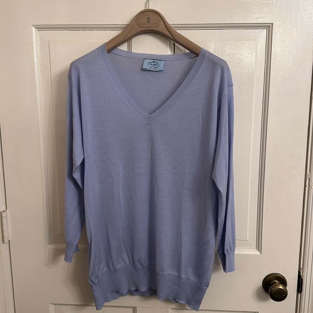 Prada V-Neck Light Blue/Grayish Light Sweater size 44